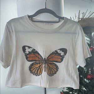 Full Tilt White Butterfly Graphic Crop Top